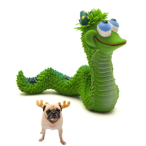 Smiley Snake Sensory Squeaky Rubber Dog Toy for Small & Medium Dogs (Green) Natural Rubber (Latex) Lead Chemical-Free Soft Unstuffed