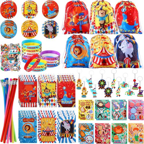 Cholemy 91 Pcs Circus Carnival Party Favors Include Circus Clown Animal Keychains Rubber Bracelet...