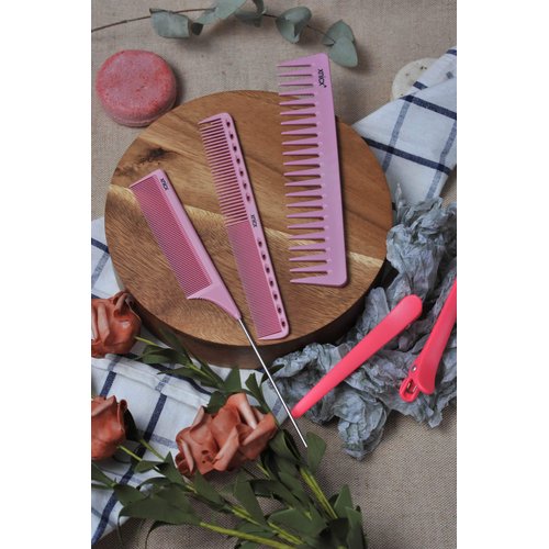 xnicx 6pcs Pink Professional Hair Comb Set,Hair Cutting Positioning Comb Wide Tooth Comb Rat Tail Combs Set for Women and Men,Premium Carbon Fiber Hair Barber Combs for Parting Teasing and Styling