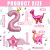 5pcs Pink Dinosaur Balloons, Girl Dinosaur Birthday Number Mylar Foil Balloon Pink Dinosaur 2nd Birthday Party Supplies Decorations (2nd)