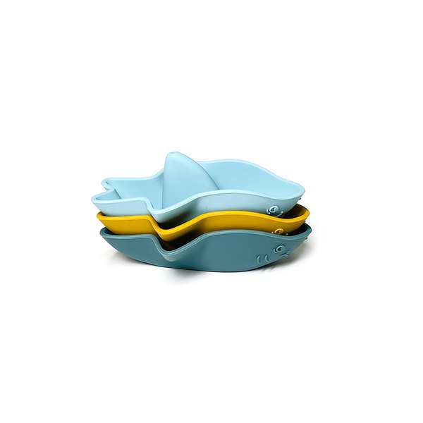 3 PCS Silicone Swimming Boat, Summer Toy, Bath Boat, Floating Shark Boats for Bathtub BPA-Free Teether Stacker Bath Toy Set for Baby Toddlers