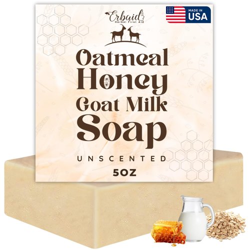 Oatmeal Soap – Natural Goat Milk Face & Body Wash – Exfoliating Cleanser for Eczema, Psoriasis, Dry, Itchy, Sensitive Skin Relief – Handcrafted, Unscented, Gentle & Safe for Kids & Babies, Made in USA
