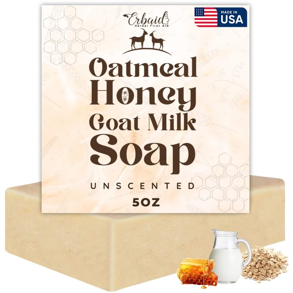 Oatmeal Soap – Natural Goat Milk Face & Body Wash – Exfoliating Cleanser for Eczema, Psoriasis, Dry, Itchy, Sensitive Skin Relief – Handcrafted, Unscented, Gentle & Safe for Kids & Babies, Made in USA