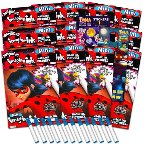 Miraculous Ladybug Imagine Ink Coloring Book Set for Kids - 12 Pack No-Mess Magic Ink Miraculous ...