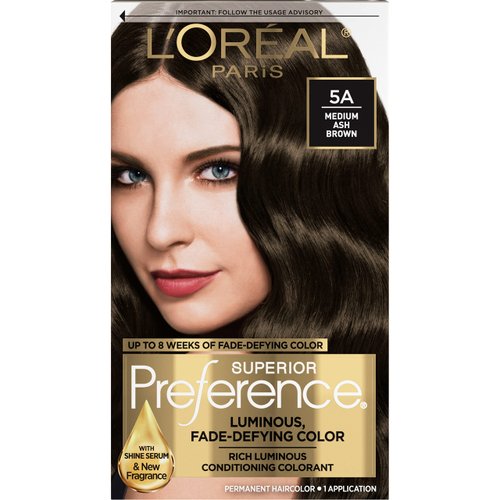 L'Oreal Paris Superior Preference Fade-Defying + Shine Permanent Hair Color, 5A Medium Ash Brown, Pack of 1, Hair Dye