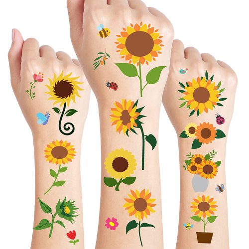 24 Sheets Sunflower Temporary Tattoos, Birthday Decorations Sunflower Party Favors