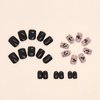 24Pcs Square Press on Nails Short Fake Nails Summer Stick on Nails Black Color False Nails with Butterfly and Vine Designs Cute Acrylic Nails Short Square Glue on Nails for Women & Girls