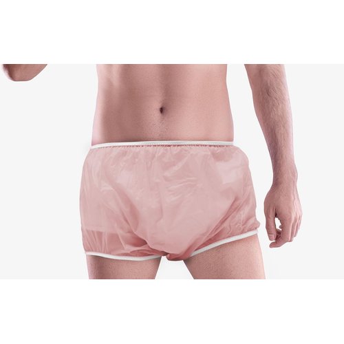 LeakMaster Adult Pull-On Vinyl Plastic Pants - Soft, Quiet and Form Fitting Incontinence Waterproof Diaper Covers for Adults - Pink, X-Small Fits 26-30 Inch Waist