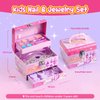 Kids Makeup Kit for Girls, Real Washable Cosmetic Set with Mirror, Jewelry Bracelet Making Kit for Kids Makeup Toy, Kids Makeup Sets for Girls 4 5 6 7 8 9 10 11 12 Years Old Kid (Purple)