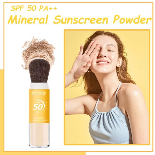 TIRDET Mineral Sunscreen Setting Powder, SPF 50 PA++ Powder Sunscreen for Face, Oil Control Lightweight Breathable Concealer Brush Powder, Mineral Brush Face Powder Translucent Powder for All Skin