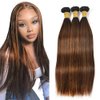 Highlight Bundles Human Hair Color #30 Straight Human Hair Bundles Brazilian Unprocessed Virgin Hair 3 Bundles 18 20 22 Inch Two Tone Brown Mixed With Light Brown Bundles Hair Weave