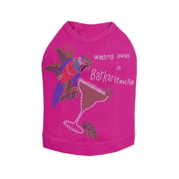 Wasting Away in Barkaritaville Parrot Dog Shirt M FUCHSIA