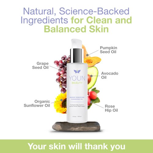 YOUN Beauty Makeup Removing Cleansing Oil by Holistic Plastic Surgeon Dr. Anthony Youn | Hydrating Oil Cleanser for Face with Grape Seed Oil, Sunflower Oil & Rose Hip Oil – For All Skin Types, 120 ml