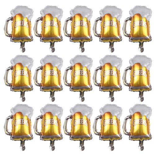 15 Pcs Beer Mug Cheers Foil Balloons Gold 16 Inch Mylar Balloon Birthday Beer Festival Beer Theme Party Decoration Supplies