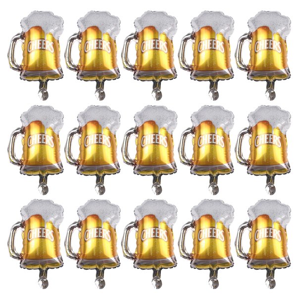15 Pcs Beer Mug Cheers Foil Balloons Gold 16 Inch Mylar Balloon Birthday Beer Festival Beer Theme Party Decoration Supplies