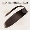 JIAMEISI Ponytail Extension Human Hair Wrap Around Clip in Hair Piece Ponytail Extension Human Hair Straight Ponytail Hair Extensions with Magic Paste 90G 20 Inch #2 Darkest Brown
