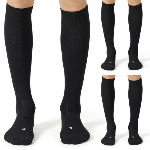 CelerSport 3 Pack Soccer Socks for Youth Kids Adult Over-The-Calf Socks with Cushion, Black (3 Pack), X-Small