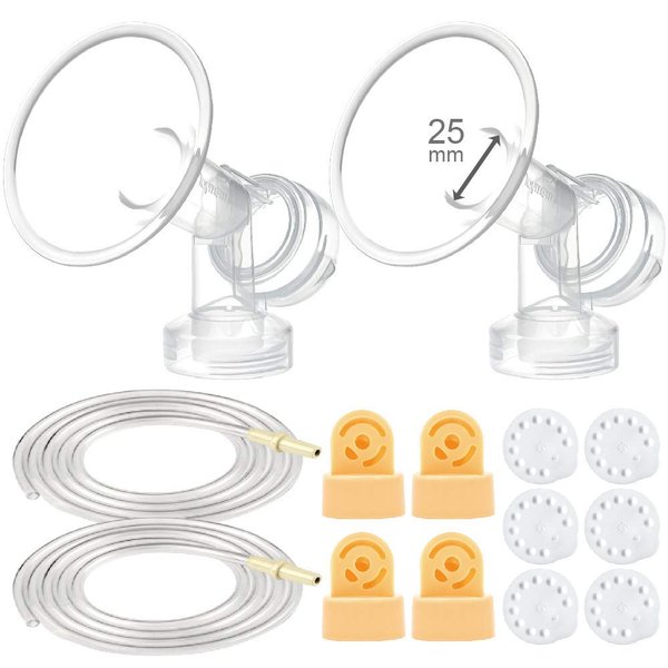 Maymom Breast Pump Kit Compatible with Medela Pump in Style Advanced Breast Pumps;2 Breastshields (one-piece, 25mm), 4 Valve, 6 Membrane, & 2 Pump-in-Style Tubing Can Replace Medela Pumpin Style Valve