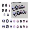 Generic 24PCS Black Rabbit Short Press on Nails,Black and Purple Press on Nails Short for Girls and Women,Fake Nails Kit with Glue Jelly Glue Stick Mini File and Wet Wipes