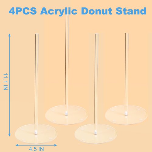 4PCS Acrylic Donut Stand, Donut Holder Stands for Dessert Table, HENABLE Clear Donut Display Stand Tower, Bagel Stand Holder, Doughnut Stand for Party, Christmas, Birthday and New Year
