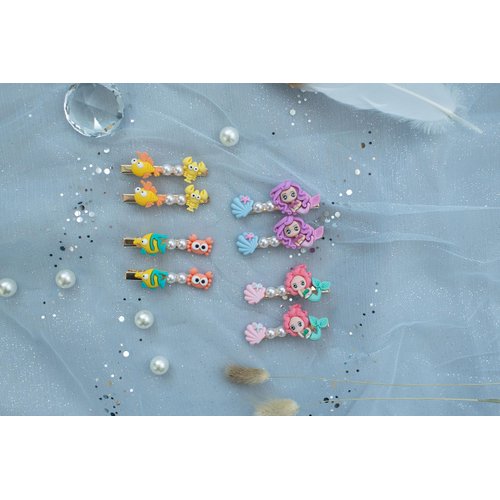 Summer Crystal Enchanted Mermaid & Sea Life Barrette Hair Clips For Girls - Stylish Hair Accessories for Everyday, Birthday and Parties (4Pcs Mermaid Sealife)