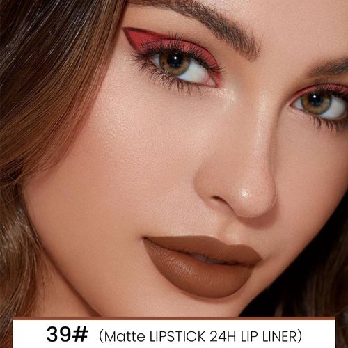 evpct 1Pcs Dark Deep Brown Matte Lip Liner and Lipstick Combo Set Kit for Women, DNM Magic Neutral Lipstick 24 Hours Original Lipstick and Lips Liner Pencil Stain Gloss Makeup Long Lasting Waterproof