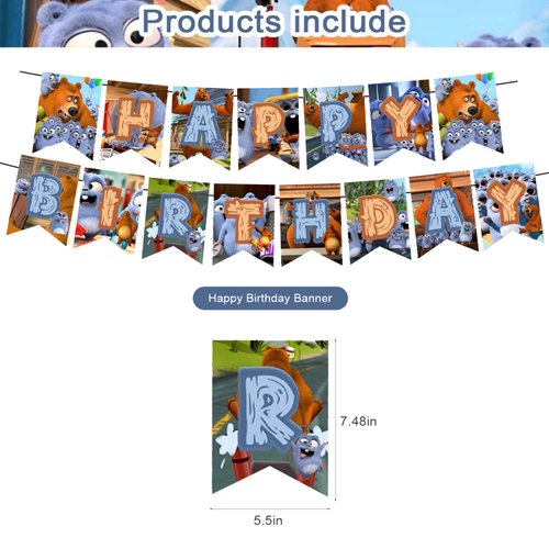 Grizzy and the Lemmings Birthday Party Decorations,Cartoon Grizzy Party Supplies for Kids Adults with Happy Birthday Banner Cake Topper Cupcake Toppers Balloons for Cartoon Grizzy and the Lemming