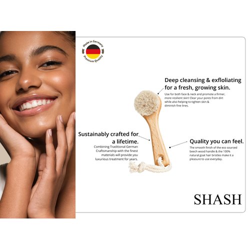 Since 1869 Hand Made in Germany - Sustainable Exfoliating Face Brush, Scrub Cleansing Brush, Exfoliates Skin to Help Reduce Flaking, Fine Lines, Supports Glowing Complexion (Soft Goat Bristle)