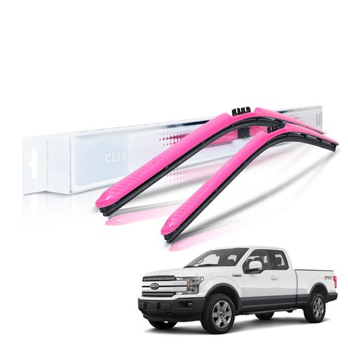 Clix Wipers - Ford F-Series (22"/22") Pink Windshield Wiper Blades (F150, F250, F350, F450), All-Weather Complete Front Set of 2, Includes Quick Connect Clips (2009-2023)