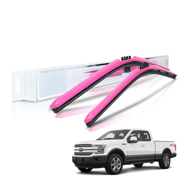 Clix Wipers - Ford F-Series (22"/22") Pink Windshield Wiper Blades (F150, F250, F350, F450), All-Weather Complete Front Set of 2, Includes Quick Connect Clips (2009-2023)