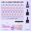 btartboxnails XCOATTIPS French Tip Nails - Long Square Nail Tips with Nail Gel, French Protecing Duo, Nail Lamp, All in One Soft Gel French Tip Press on Nails Gel Extension