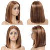mogge 12 Inch Highlight Honey Blonde Lace Front Wig Human Hair Ombre 4/27 HD Lace Frontal Bob Wigs Human Hair Glueless Pre Plucked Ombre Brown Wig 180% Density Highlight Bob Wig