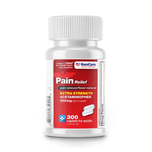 GenCare - Acetaminophen 500mg Extra Strength Pain Relief (300 Caplets) - Multi Symptom Pain Reliever for Headache, Sinus, Arthritis, Back Pain Muscle Ache, Toothache, Fever Reducer, Migraine
