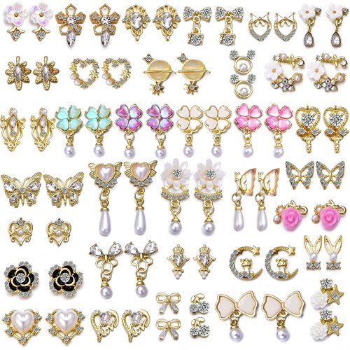 70PCS 3D Nail Charms for Acrylic Nails with Art Nail Gems and Rhinestones (#1-Gold Tone)