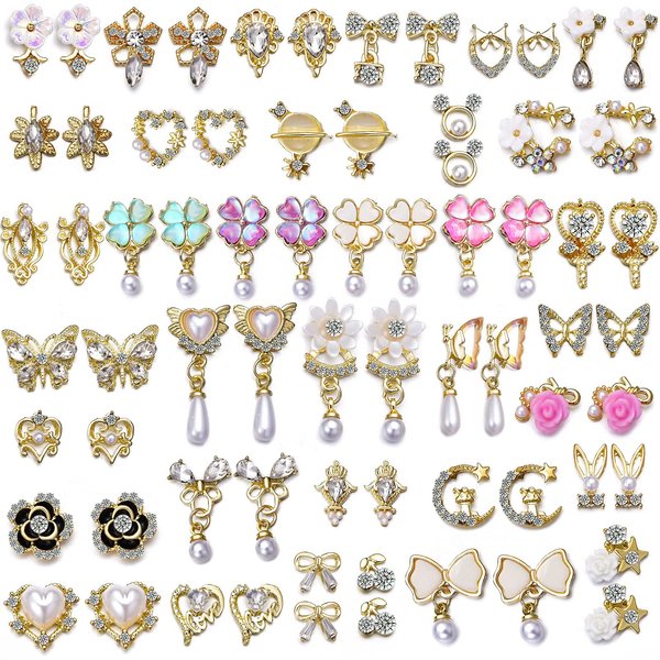 70PCS 3D Nail Charms for Acrylic Nails with Art Nail Gems and Rhinestones (#1-Gold Tone)