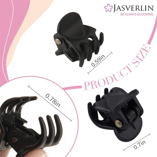 JASVERLIN Matte Black Small Hair Clips Tiny Claw Clips for Fine Thin Hair, Women Little Girl Plastic Mini Hair Accessories Clam Clip for Styling, Non-Slip Strong Grip Jaw 50pcs (Matte Black)