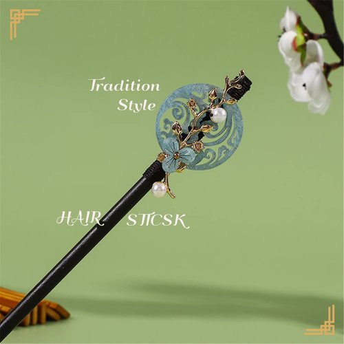 2PCS Chinese Traditional Flower Hair Sticks Vintage Wooden Hairpin Handmade Hair Chopsticks Hair Styling Chignon Pins for Women Girls FZ016-2P-01