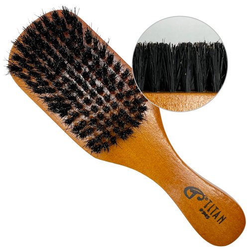 Titan Club Wave Brush for Men - 100% Natural Boar Bristles, Durable Wooden Handle, Smoothing Brush for All Hair Types, Restores Shine and Waves
