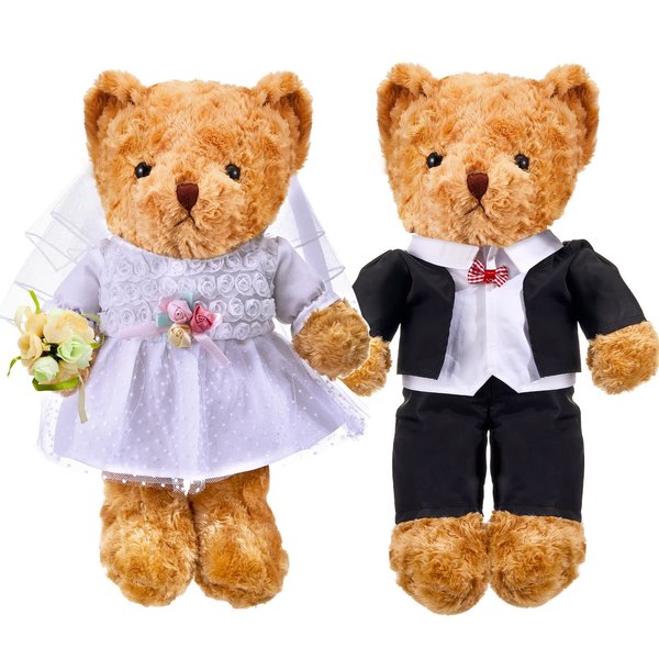 2 Sets of Bear Clothes Bear Outfits of Groom's Tuxedo Suit and Bridal Dress Set, The Bear is Not Included, Fit 14-16 Inch Bears, Bear Clothes for Boys and Girls