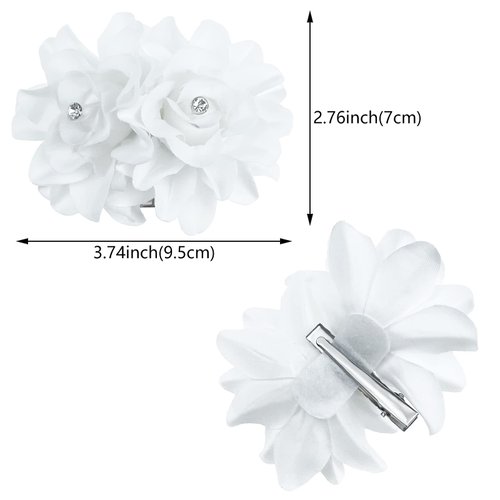 6 Pcs Flower Hair Clips Crystal Hair Barrettes White Floral Hair Clip Rhinestone Orchid Hair Clip Bridal Wedding Accessories for Women Girls (White)