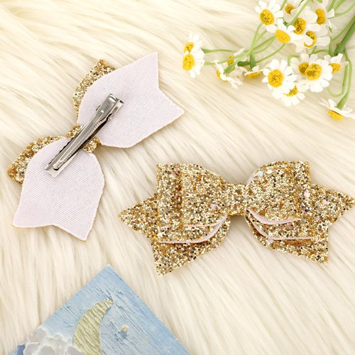 Sparkling Gold Hair Bow, 2 PCS Gold Bows for Girls Hair 5 Inch Glitter Bow Hairpin Big Bows for Girls, Sparkling Sequin Gold Hair Bows with Alligator Clips for Women and Girls Gold Hair Accessories