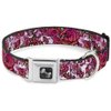 Buckle-Down Seatbelt Buckle Dog Collar - Born to Blossom CLOSE-UP White - 1" Wide - Fits 11-17" Neck - Medium