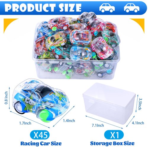 DERTE 45 Pieces Mini Pull Back Cars for Kids Racing Vehicles Toys Bulk with Storage Box Party Favor Supplies Classroom Prizes Treasure Box Toy Easter Fillers for Boys Girls Toddlers