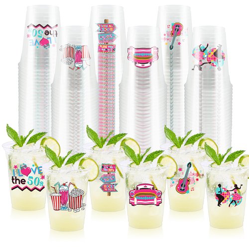 ZCPTZ 90 Pcs 50's Party Plastic Cups 12oz,1950's Rock and Roll Disposable Cups Back to 50s Retro Party Tableware 50's Theme Party Decorations for 50's Theme Birthday Party Music Party Supplies