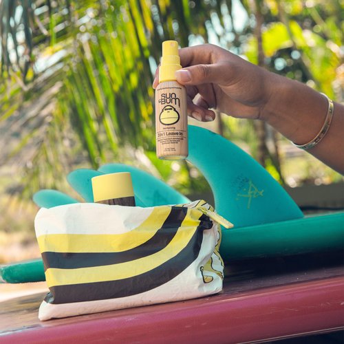 Sun Bum Hair Care Travel Essentials Kit | Revitalize Your Hair With Revitalizing Shampoo, Conditioner, and 3-in-1 Leave In Treatment | Includes Aloha Collection Travel Pouch