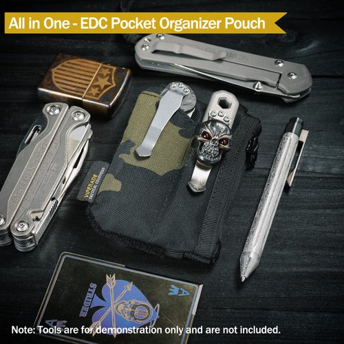 VIPERADE VE17 Small EDC Pouch, EDC Pocket Organizer with DIY Patch Area, Mini EDC Pouch with Zipper Pocket, Small Card Pocket, 2 Slots Pocket for EDC