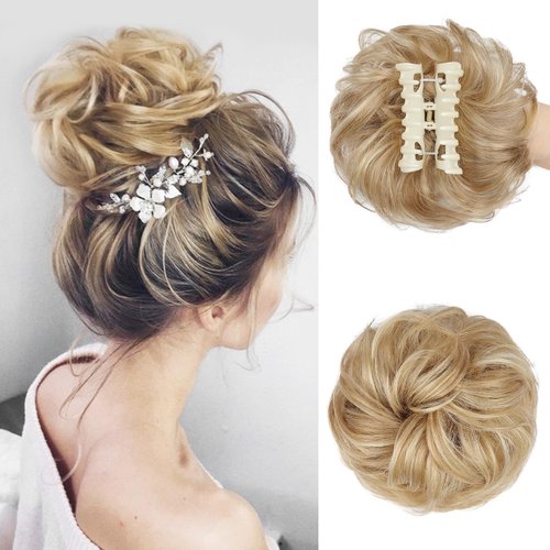 YOGFIT Claw Clip Messy Bun Hair Piece Real Human Hair Buns Hairpieces for Women Wavy Curly Chigno...
