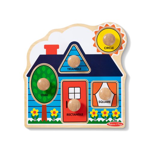 Melissa & Doug First Shapes Jumbo Knob Wooden Puzzle - Wooden Peg Chunky Baby Puzzle, Preschool Learning Shapes Knob Puzzle Board For Toddlers Ages 1+