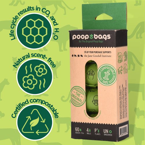 The Original Poop Bags® OK Compost Certified Compostable Dog Waste Bags - Supports Jane Goodall Institute - You Buy, We Donate - Dog Bags For Poop, Doggy Poop Bags Refills, Unscented