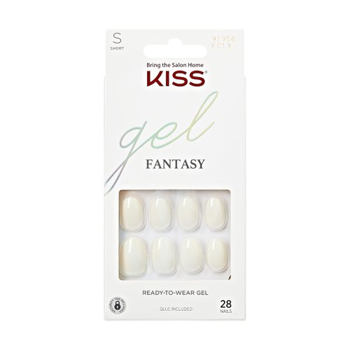 KISS Gel Fantasy, Press-On Nails, Nail glue included, Perfect Fit', Light White, Short Size, Oval Shape, Includes 28 Nails, 2g Glue, 1 Manicure Stick, 1 Mini file